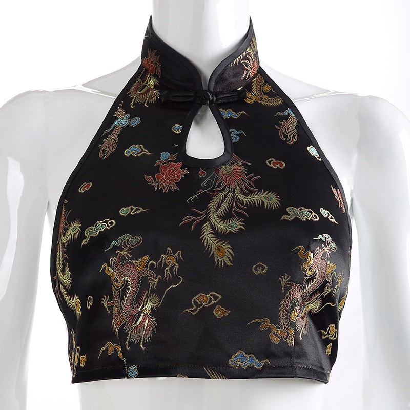 Oriental Print Backless Halter Neck Crop Top – MELLOW PICKS