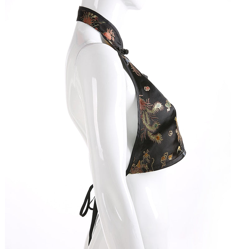 Oriental Print Backless Halter Neck Crop Top – MELLOW PICKS
