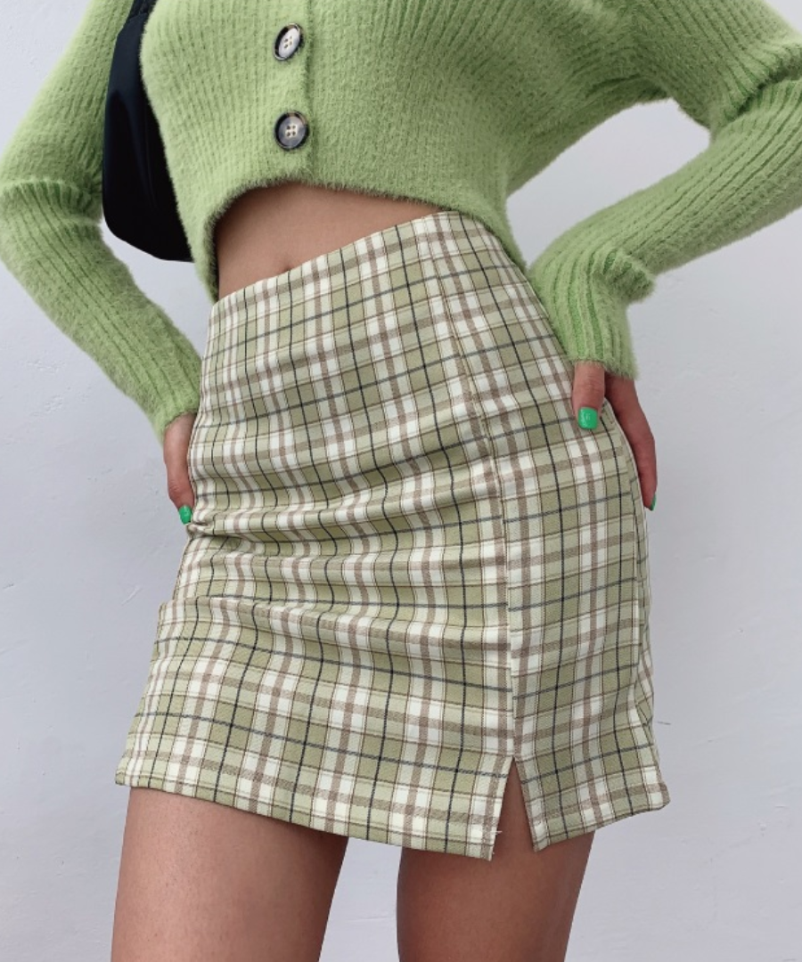 Wolfie Front Splits Mini Skirt In Lime – MELLOW PICKS