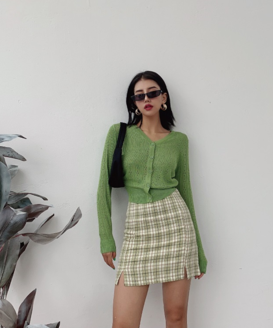Wolfie Front Splits Mini Skirt In Lime – MELLOW PICKS